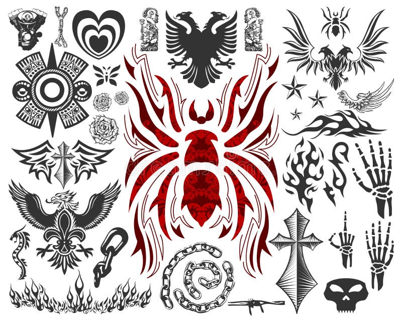 Grande collection de tatto - éléments - symboles - vecteur illustration de vecteur Grande collection de tatto - éléments - symboles - vecteur illustration de vecteur