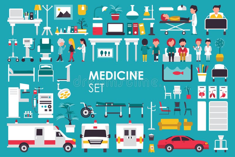 Grande collection médicale dans le concept plat de fond de conception Ensemble d'éléments d'Infographic avec le médecin et l'infi