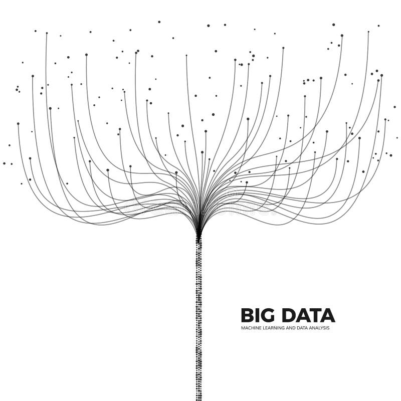 Grande conceito de dados Visualização da tecnologia digital Informações de Fluxo e Processamento de Dados de Nós e Linhas de Cone