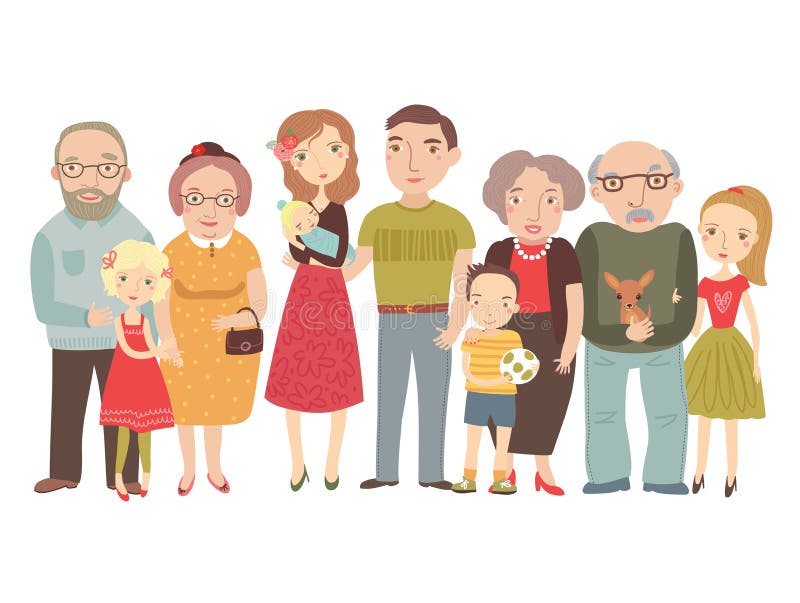 Grande famille, maman, papa, enfants, grands-parents illustration stock Grande famille, maman, papa, enfants, grands-parents illustration stock
