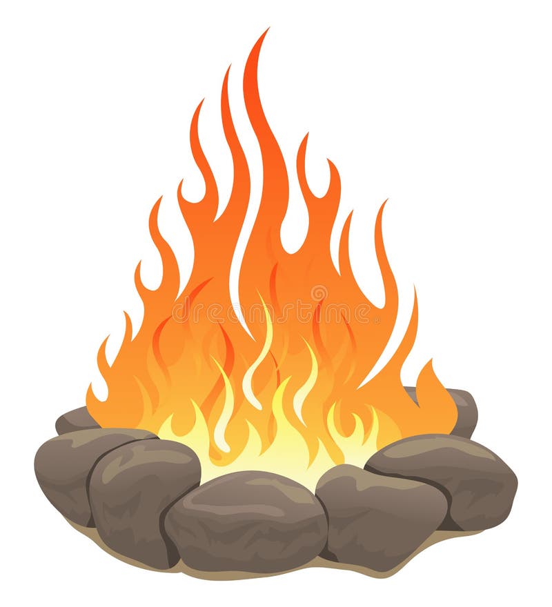 Fogueira Cercada Por Pedras Coloridas Desenho Realista Ilustração do Vetor  - Ilustração de elemento, incêndio: 220499160