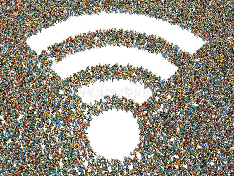 Grande folla o gruppo di persone che formano la forma di Internet illustrazione di stock Grande folla o gruppo di persone che formano la forma di Internet illustrazione di stock