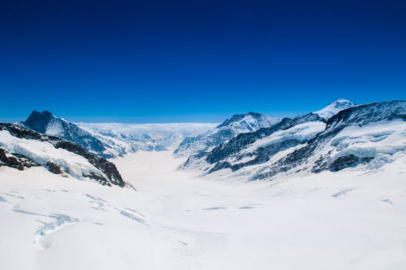 Great Aletsch Glacier, Jungfraujoch, Swiss Alps Snow Mountain Landscape of Switzerland. Great Aletsch Glacier, Jungfraujoch, Swiss Alps Snow Mountain Landscape of Switzerland.