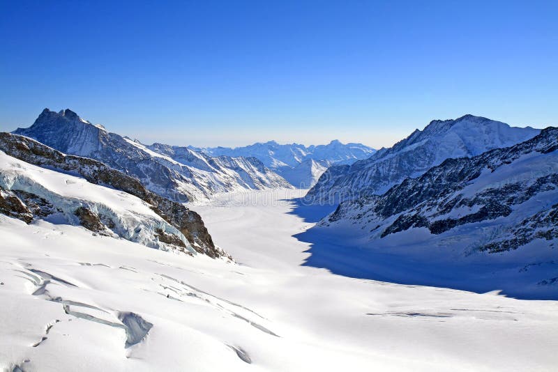 The Great Aletsch Glacier as viewed from Jungfraujoch, Switzerland. The Great Aletsch Glacier as viewed from Jungfraujoch, Switzerland.