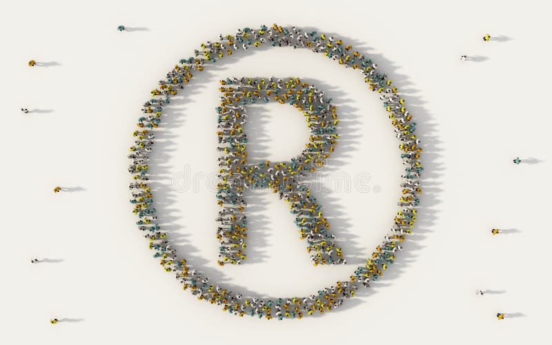 Grande grupo de pessoas que forma o logotipo de r ou o símbolo do símbolo da marca registrada do registro no conceito social dos ilustração royalty free Grande grupo de pessoas que forma o logotipo de r ou o símbolo do símbolo da marca registrada do registro no conceito social dos ilustração royalty free