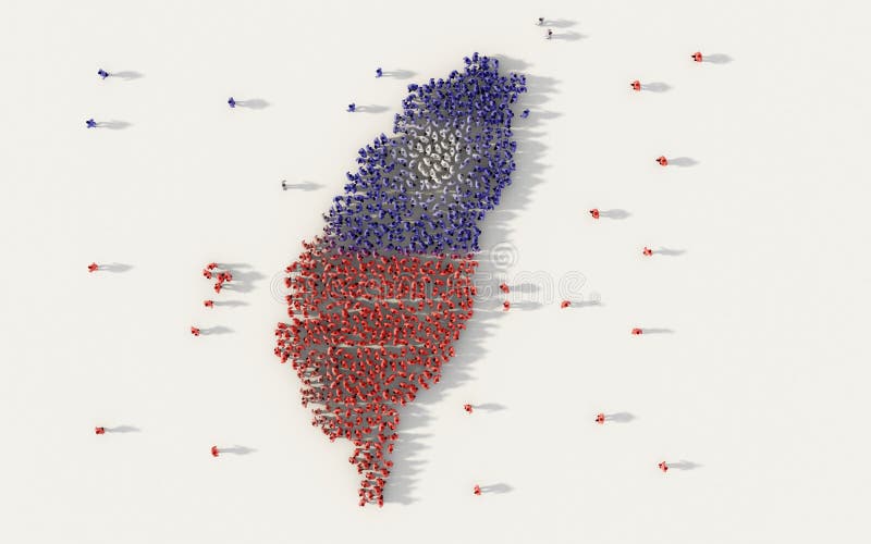 Grande grupo de pessoas que forma o mapa de Taiwan e a bandeira nacional no conceito social dos meios e da comunicação no fundo b ilustração do vetor Grande grupo de pessoas que forma o mapa de Taiwan e a bandeira nacional no conceito social dos meios e da comunicação no fundo b ilustração do vetor