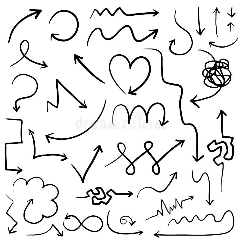 Grande insieme delle frecce disegnate a mano digitali illustrazione vettoriale