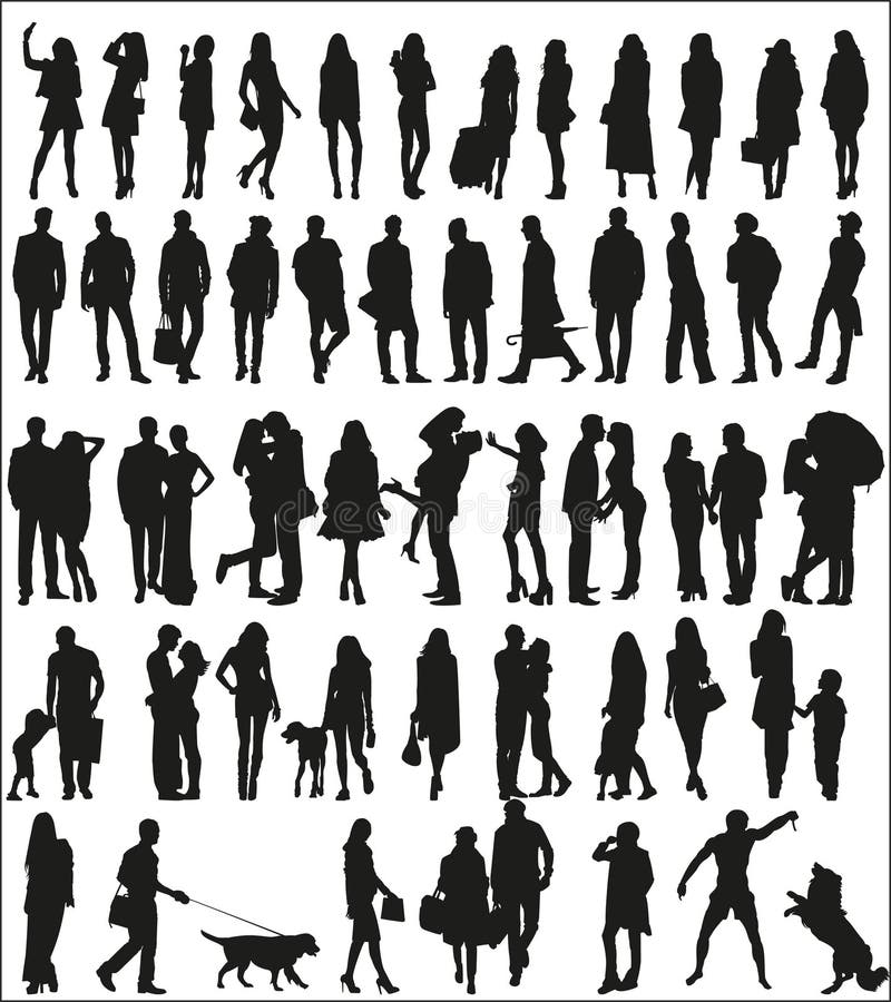 Grande insieme delle siluette della gente urbana illustrazione di stock Grande insieme delle siluette della gente urbana illustrazione di stock
