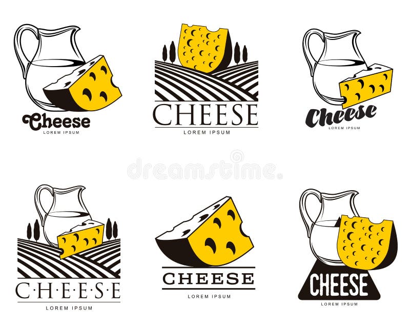 Grande insieme di vario logo con formaggio illustrazione di stock Grande insieme di vario logo con formaggio illustrazione di stock