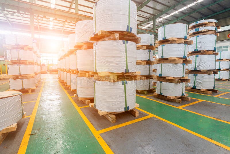 The interior of a steel mill coil warehouse. The interior of a steel mill coil warehouse