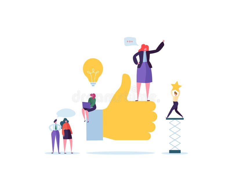 Grande main avec les caractères plats hauts et fonctionnants de pouce de personnes Team Work Business Success Concept illustration stock Grande main avec les caractères plats hauts et fonctionnants de pouce de personnes Team Work Business Success Concept illustration stock