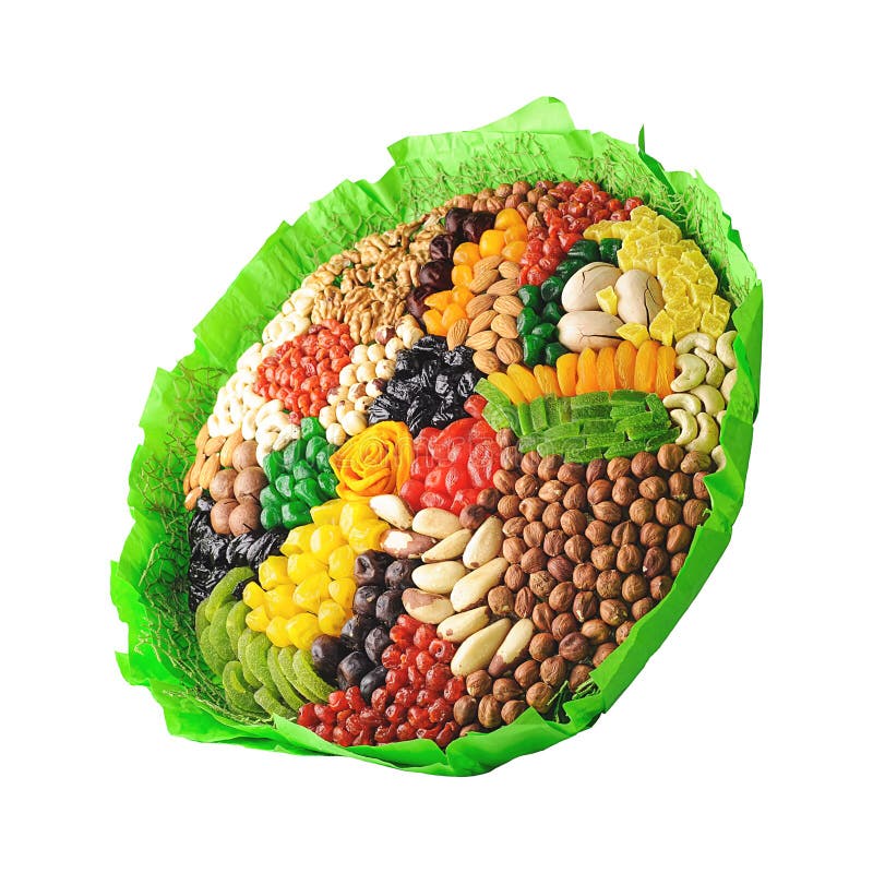 Grande mazzo di frutta a guscio candita e frutta secca isolata fotografia stock libera da diritti