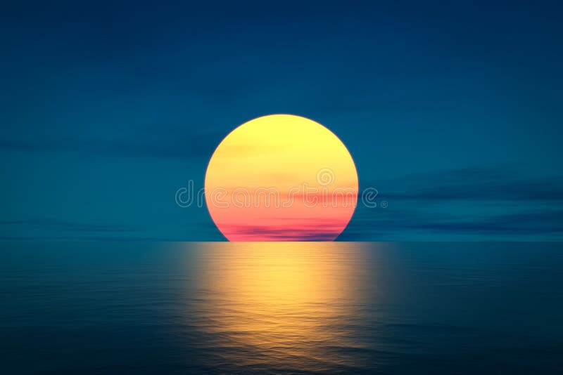 Grande pôr do sol sobre o oceano ilustração royalty free
