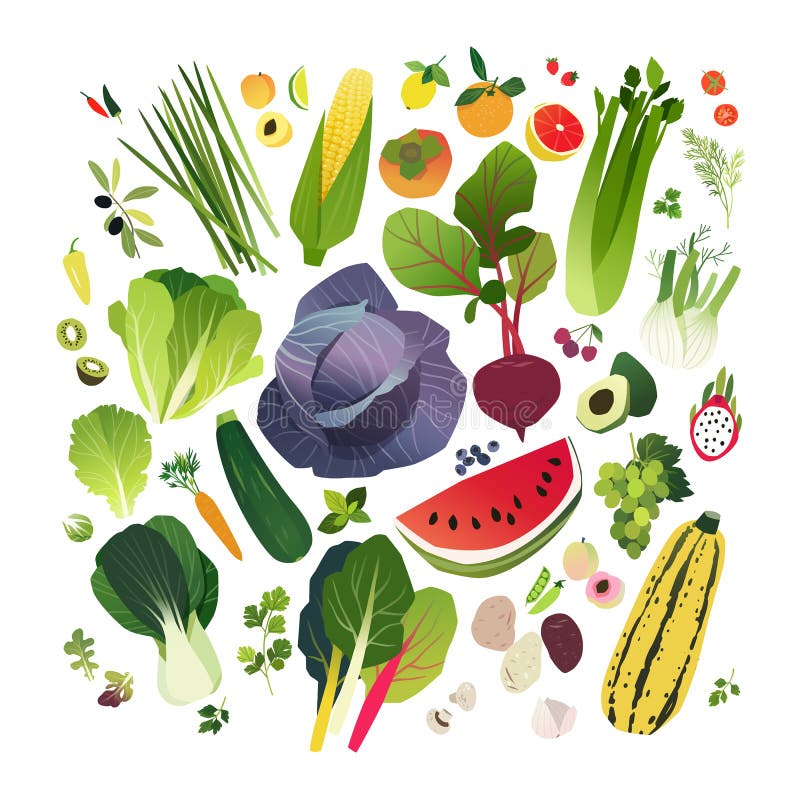 Grande raccolta di clipart con la frutta e le verdure illustrazione di stock Grande raccolta di clipart con la frutta e le verdure illustrazione di stock
