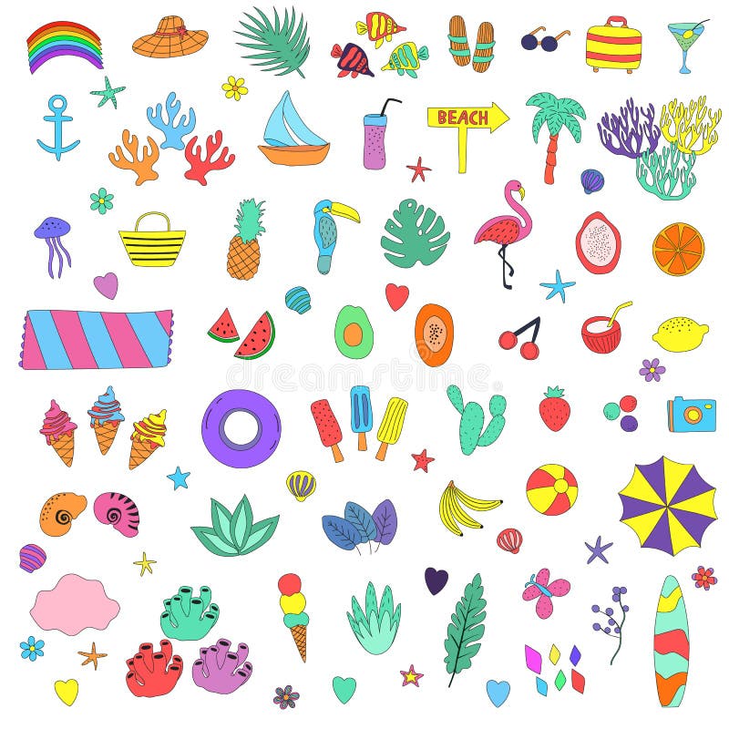 Grande raccolta disegnata a mano di estate di clipart illustrazione vettoriale Grande raccolta disegnata a mano di estate di clipart illustrazione vettoriale