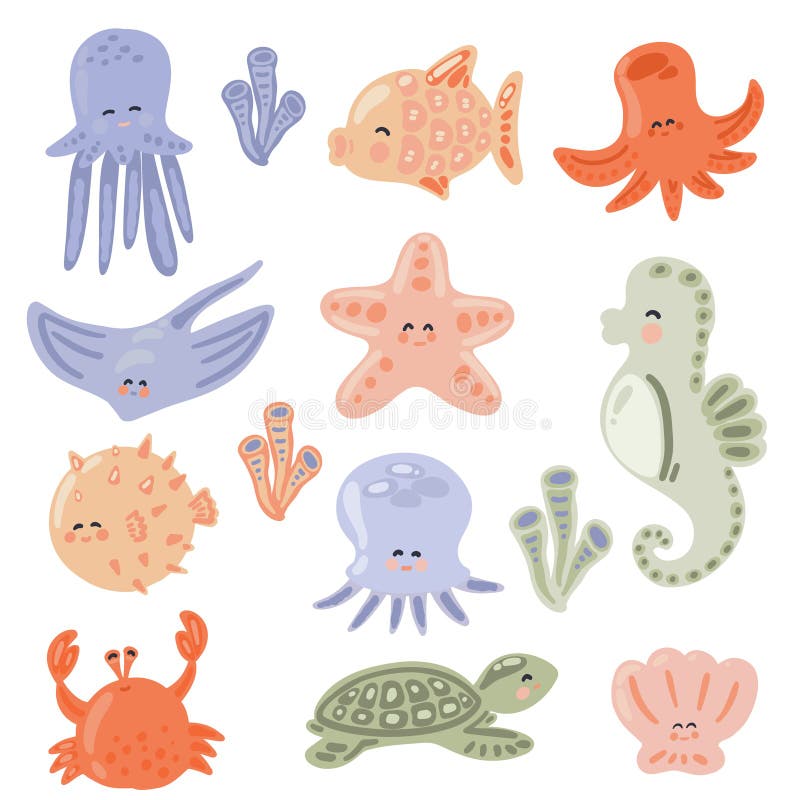 Big set of flat design with marines ocean animals. Vector illustration. Big set of flat design with marines ocean animals. Vector illustration