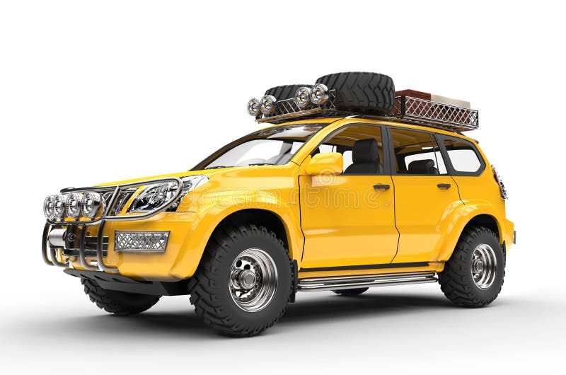 Grande SUV moderno giallo - imballato immagini stock libere da diritti Grande SUV moderno giallo - imballato immagini stock libere da diritti