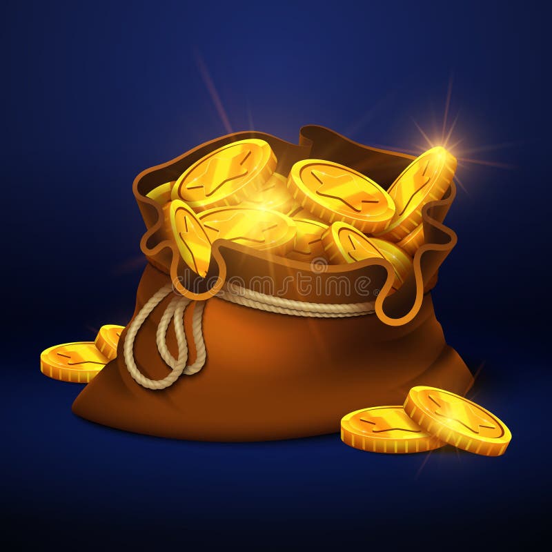 Grande vecchia borsa del fumetto con le monete di oro Concetto premiato di vettore dei contanti illustrazione vettoriale Grande vecchia borsa del fumetto con le monete di oro Concetto premiato di vettore dei contanti illustrazione vettoriale