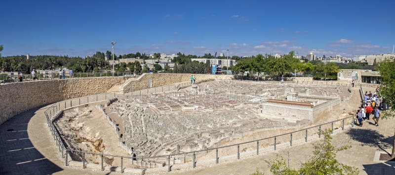 Grande vista panorâmica do modelo do Jerusalém no segundo templo fotografia de stock Grande vista panorâmica do modelo do Jerusalém no segundo templo fotografia de stock