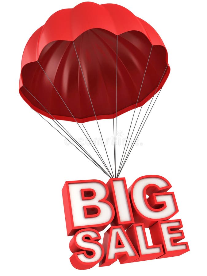 Grandes lettres de la vente 3d sur le parachute illustration stock Grandes lettres de la vente 3d sur le parachute illustration stock