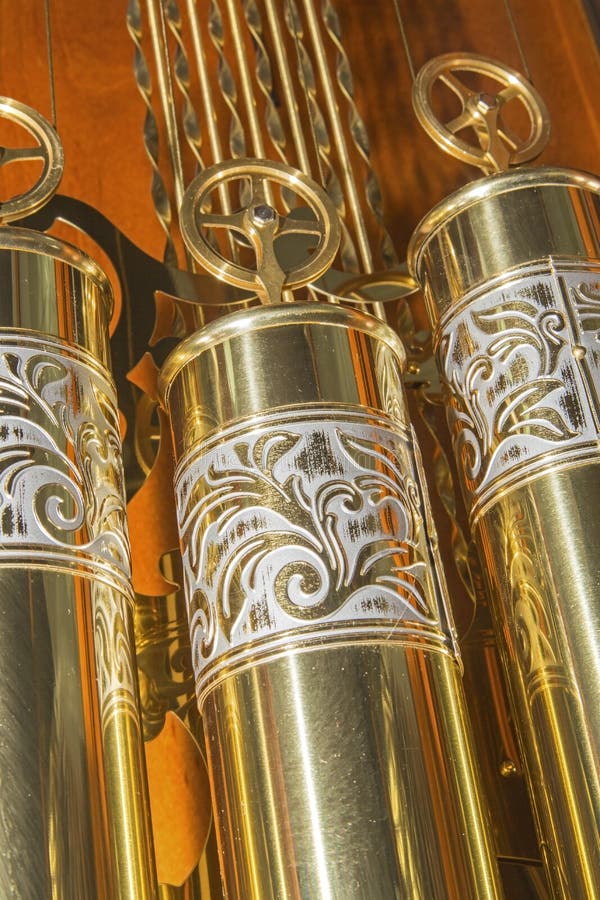 Grandfather Clock Brass Weights Pulleys Angled Stock Photo Image of