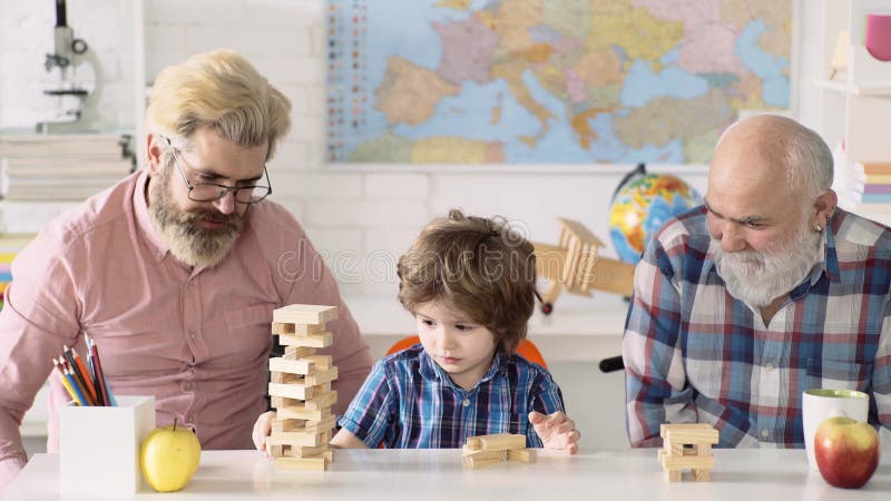 Grandfather Father Son Playing Indoors Educational Games Private