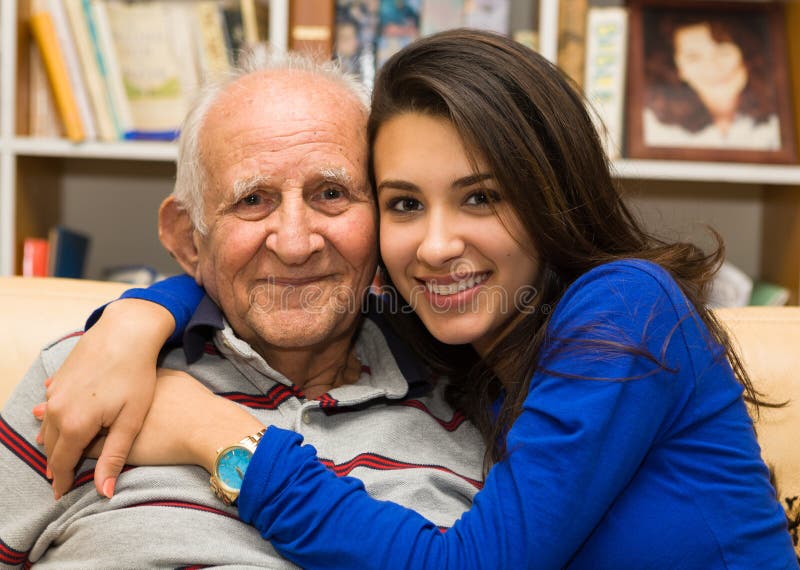 Elderly Man with Gold-digger Companion or Wife Stock Image - Image