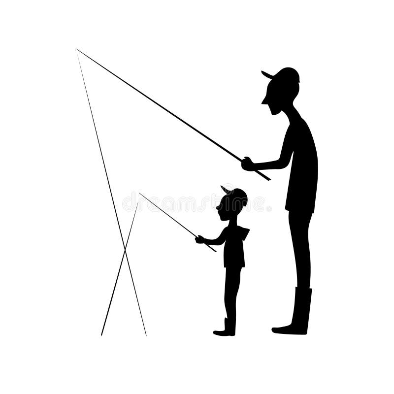 Vector Silhouette Of A Child Little 4 - 5 Year Old Fishing Boy With A Spinning  Rod Stands On The Shore Of A Pond, Isolated On A White Background Stock  Photo, Picture