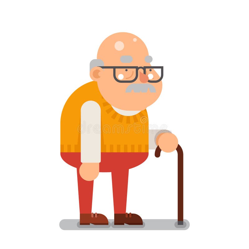 Grandfather Old Man Character Cartoon Flat Design Vector illustration