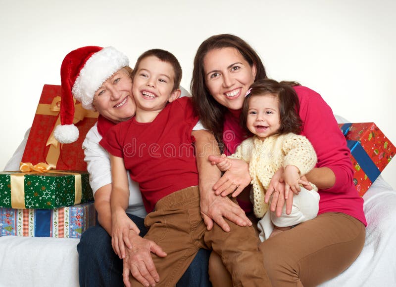 Happy Elderly Woman With Christmas Box Gift Holiday Concept Stock