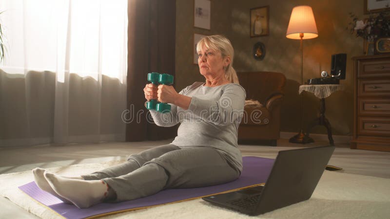 Grandma Doing Online Workout At Home Stock Image Image Of Exercising Hobby 244409283