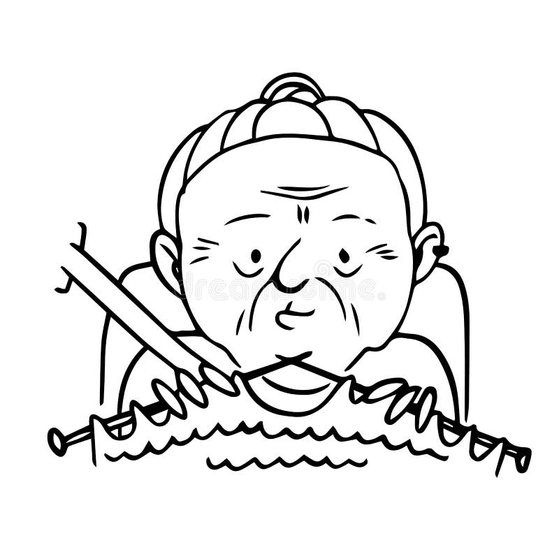 Old lady knitting clipart black and white