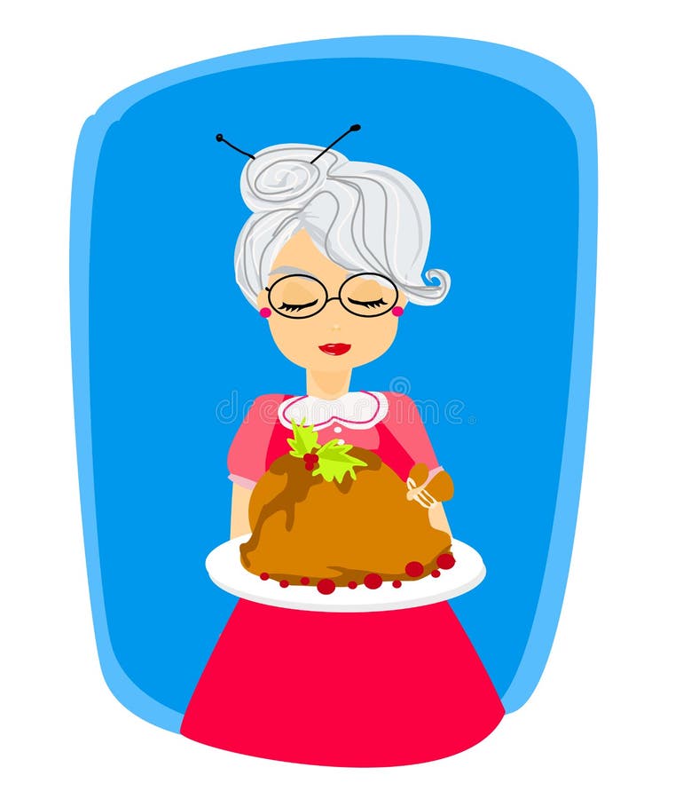 Grandma με μια εύγευστη ψημένη και μεγάλη Τουρκία ελεύθερη απεικόνιση δικαιώματος