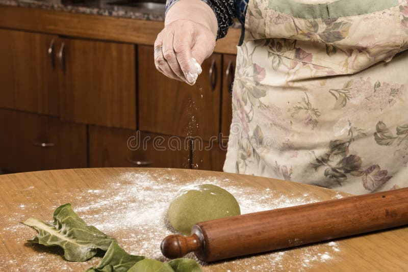 Grandmother Hands Kneading Dough for Noodles Stock Image Image of