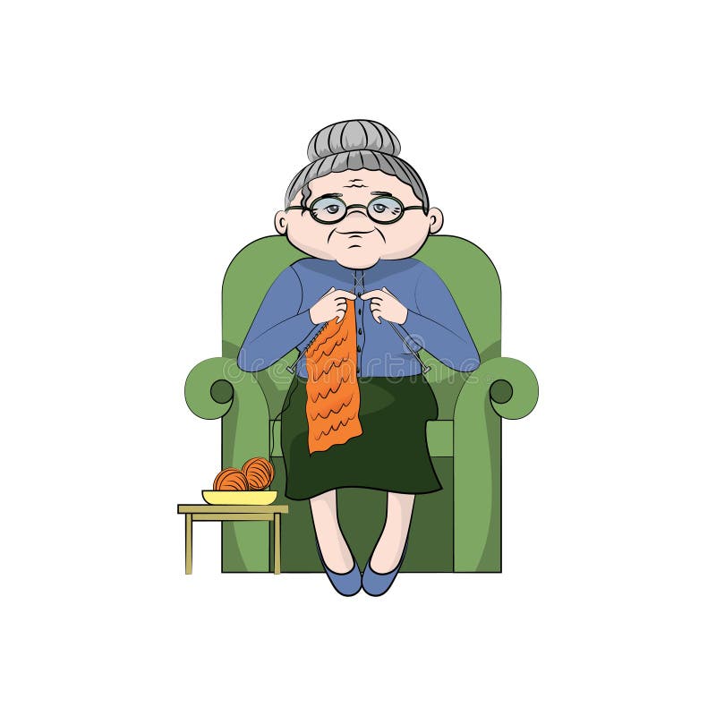 Grandmother who knits, stock illustration. Illustration of love - 88486061