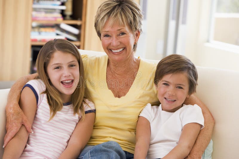 Grandmother posing with grandchildren