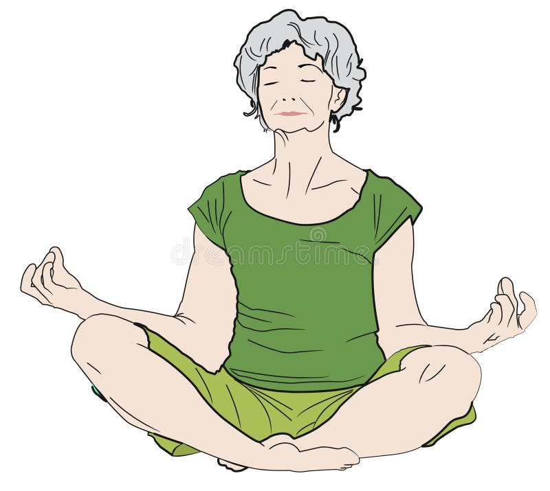Illustration of a elder lady practices yoga on white background. Illustration of a elder lady practices yoga on white background