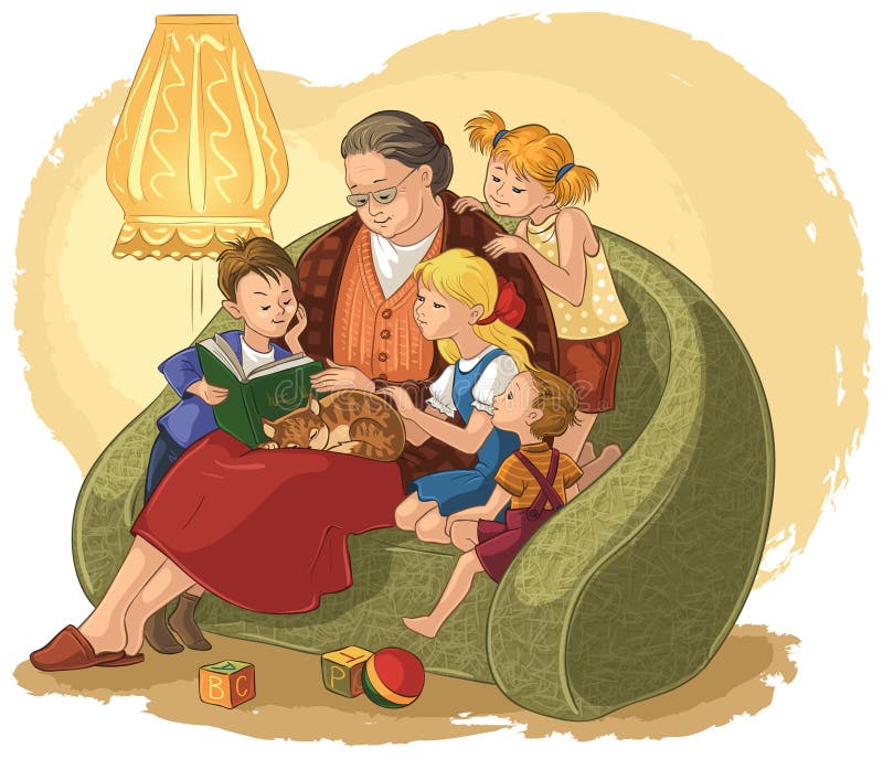 Grandmother reading a book fairy tales for your grandchildren