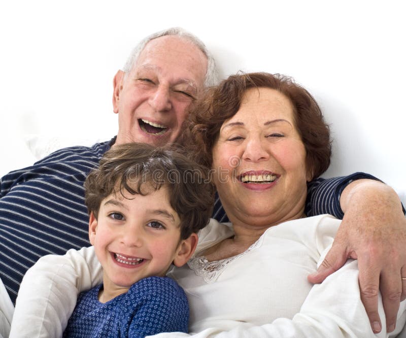 Grandparents Grandchild Bed Stock Image Image of indoors, grandchild