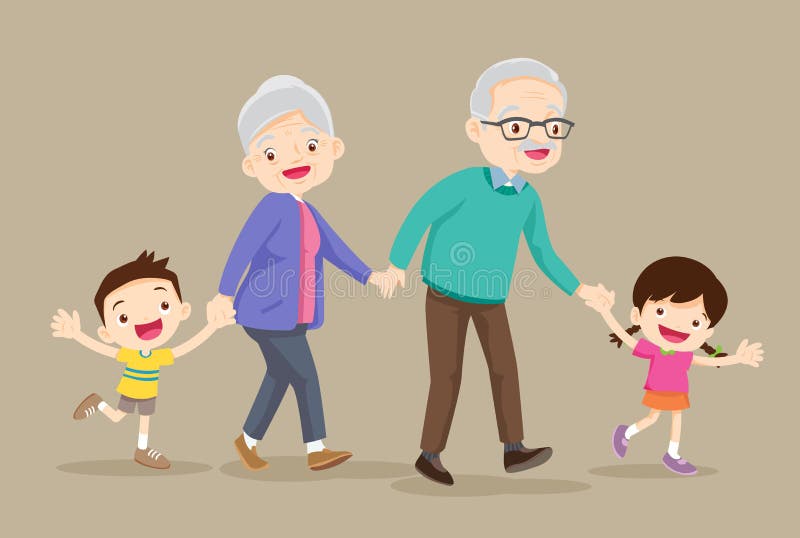 Grandparents with Kids are Walker Stock Vector - Illustration of happiness, cute: 153811703