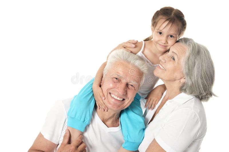 Feliz abuelos pequeno en blanco.