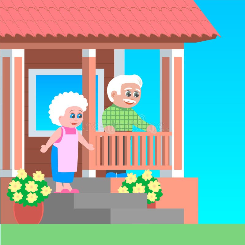 Веранда cartoon. Бабушка дедушка перед большим домом рисунок. Weekend with the grandparents 2. Stopped me on the Porch illustration.