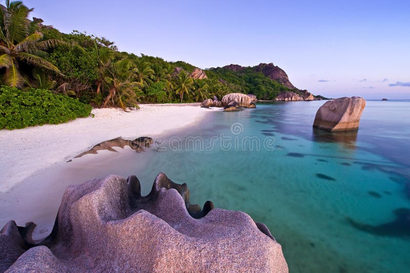 A long exposure view of anse source dargent beach on la digue,seychelles,. A long exposure view of anse source dargent beach on la digue,seychelles,