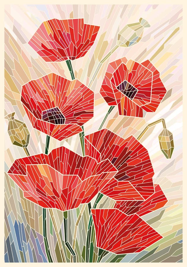 Grands pavots en verre souillés de fleurs sur un fond beige clair Lignes l?g?res illustration de vecteur Grands pavots en verre souillés de fleurs sur un fond beige clair Lignes l?g?res illustration de vecteur