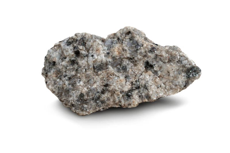 Raw specimen of granite igneous rock isolated on a white background.