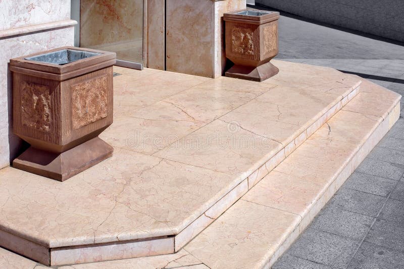 Granite threshold with steps at the entrance to the store. royalty free stock photos