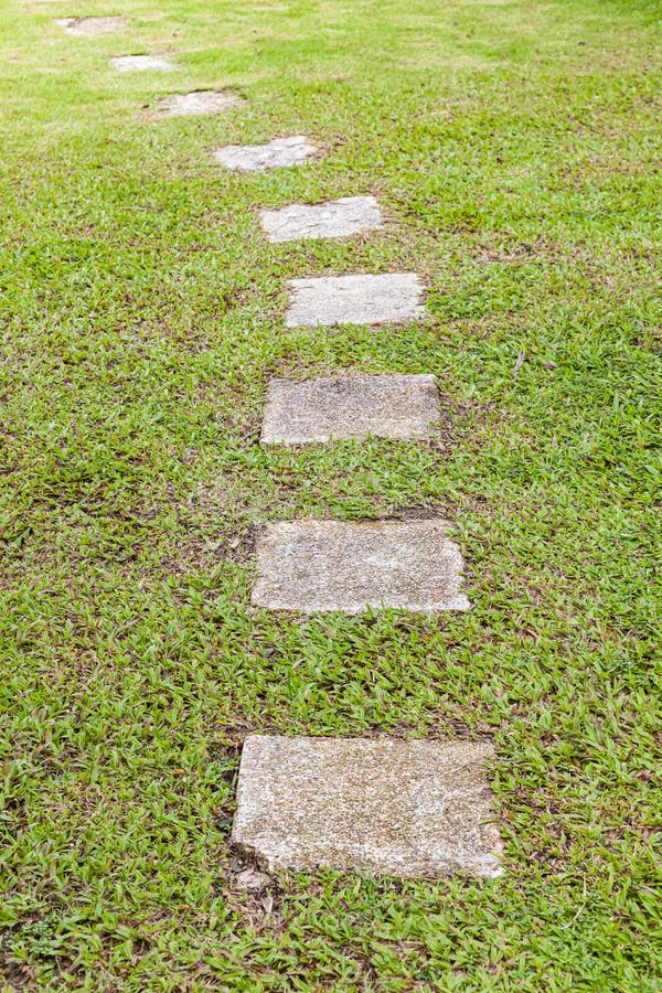 Granite Walkway Slabs Patterned in Green Lawns at the Garden Stock