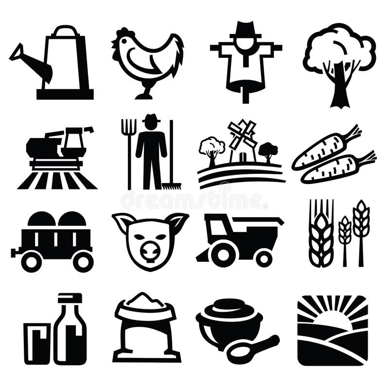 Vector black farm icon set on white. Vector black farm icon set on white