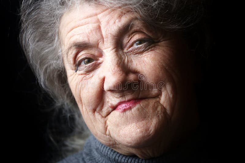 Granny Face On Black Background Stock Image Image Of Lifestyle Kind