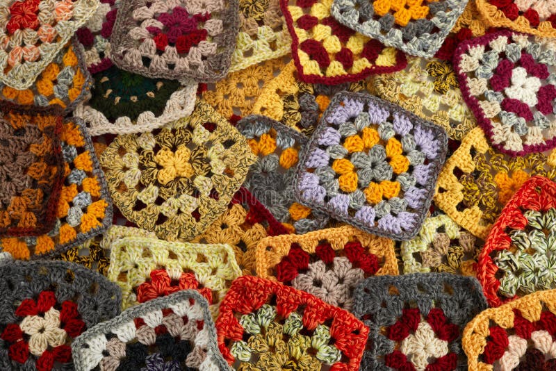 Granny Squares. Colored Wool Knitting Crocheting Stock Photo Image of